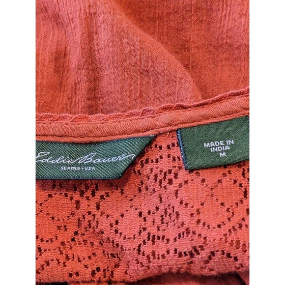 Eddie Bauer Dress Terracotta Orange Medium Gauzy Crossover Lace Stretch Waist - Picture 5 of 8